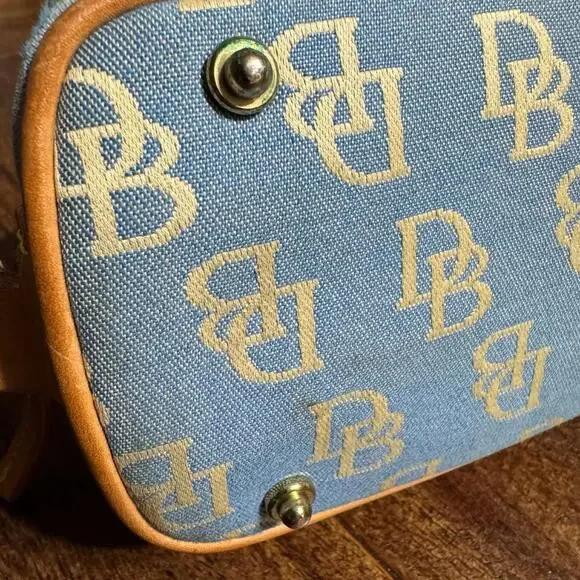 Dooney & Bourke Blue Canvas Leather DB Monogram Domed Satchel Handbag - Picture 14 of 15